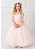 Beaded Lace Tulle Flower Girl Dress With Detachable Train